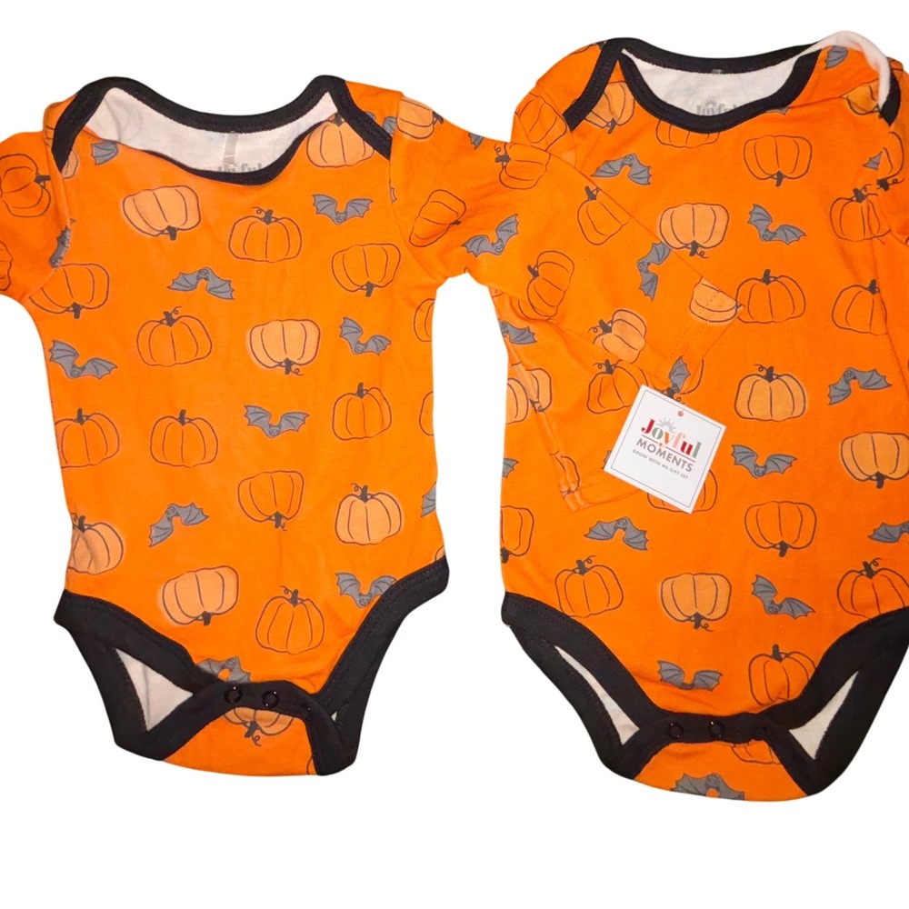 Joyful Moments 2-Pack Halloween Baby‎ Bodysuits 0–6M Pumpkins Bats Twins Set
